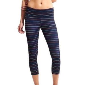 Athleta Multi Stripe Sonar Rainbow Navy Capri Crop S